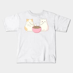 cute cats eating chinese korean noodles Kids T-Shirt